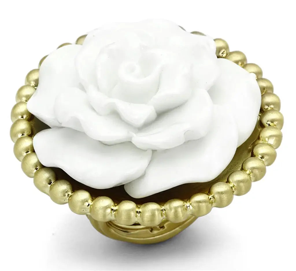 Alamode Gold & Brush Brass Ring with Synthetic Synthetic Stone in White - Alamode - Flyclothing LLC
