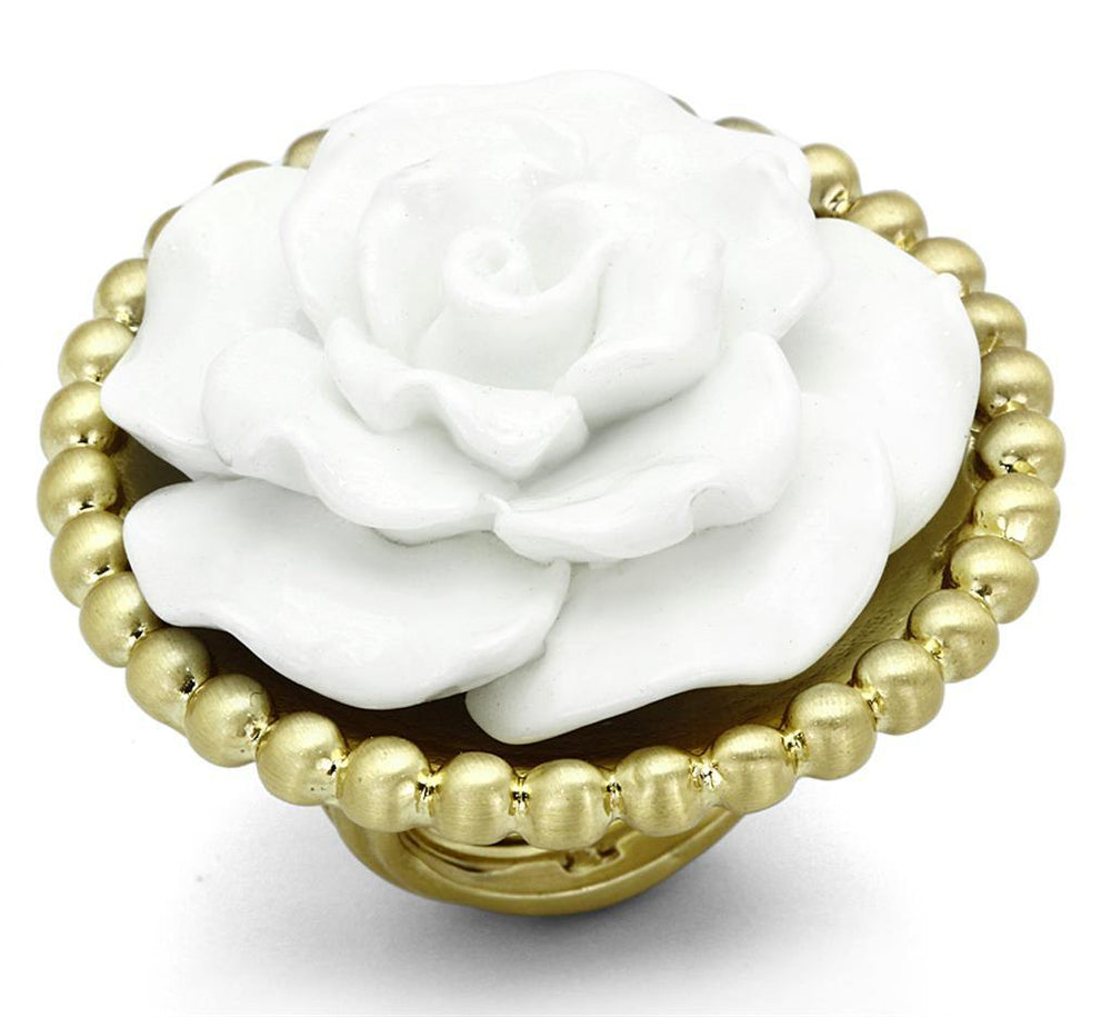 Alamode Gold & Brush Brass Ring with Synthetic Synthetic Stone in White - Alamode