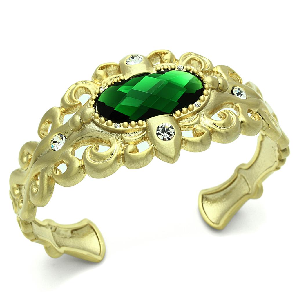 Alamode Gold & Brush Brass Bangle with Synthetic Synthetic Glass in Emerald