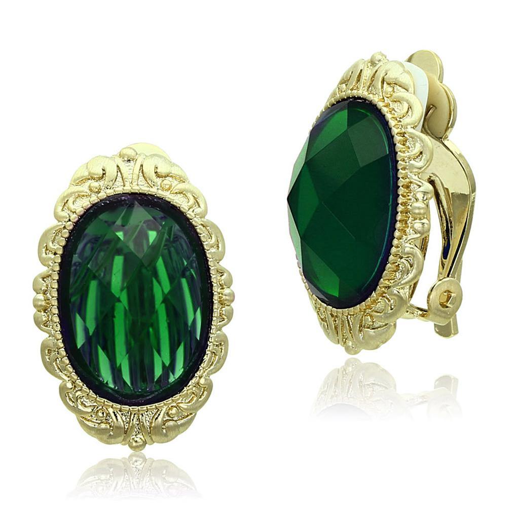 Alamode Gold & Brush Brass Earrings with Synthetic Synthetic Stone in Emerald - Alamode