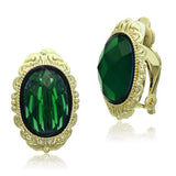 Alamode Gold & Brush Brass Earrings with Synthetic Synthetic Stone in Emerald - Alamode - Flyclothing LLC