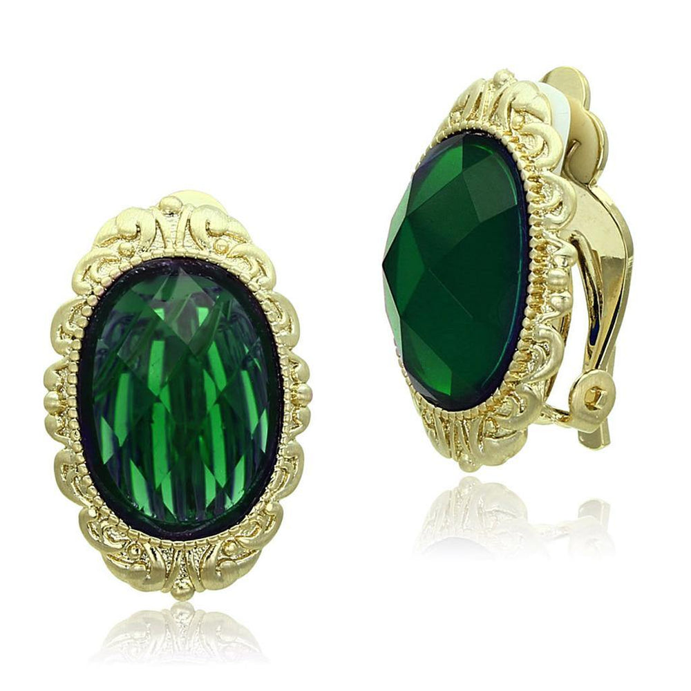 Alamode Gold & Brush Brass Earrings with Synthetic Synthetic Stone in Emerald - Alamode