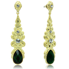 Alamode Gold & Brush Brass Earrings with Synthetic Synthetic Glass in Emerald - Alamode