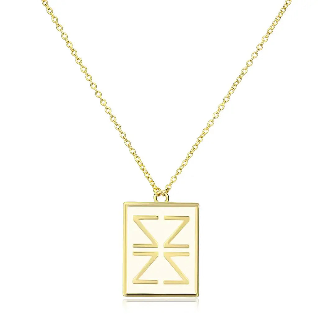 Alamode Gold Brass Chain Pendant with Epoxy in White - Alamode - Flyclothing LLC