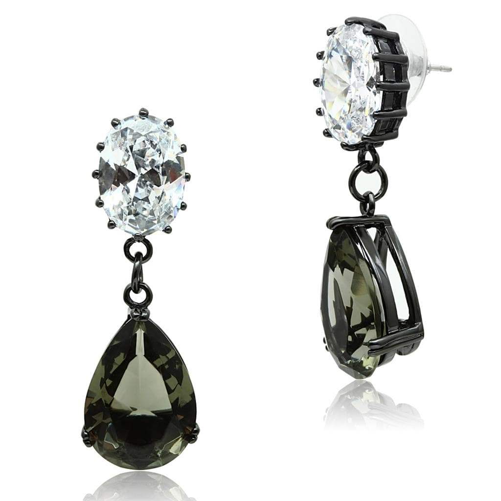 Alamode Ruthenium Brass Earrings with Synthetic Synthetic Glass in Black Diamond - Alamode - Flyclothing LLC