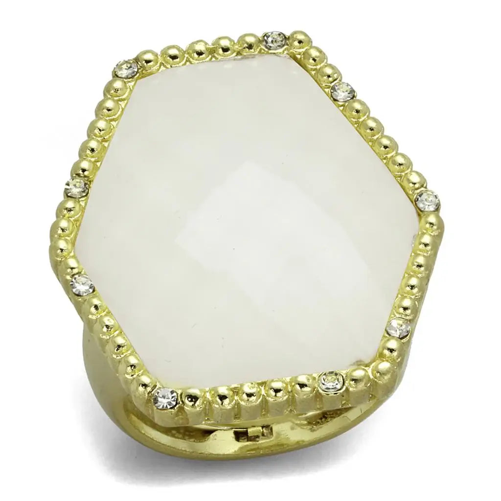Alamode Gold & Brush Brass Ring with Synthetic Synthetic Stone in Clear - Alamode - Flyclothing LLC