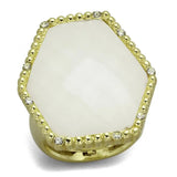 Alamode Gold & Brush Brass Ring with Synthetic Synthetic Stone in Clear - Alamode - Flyclothing LLC