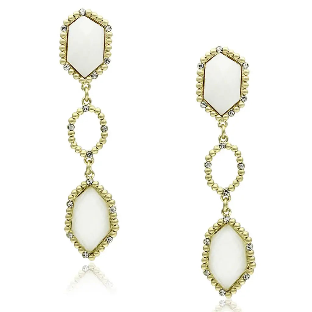 Alamode Gold & Brush Brass Earrings with Synthetic Synthetic Stone in Clear - Alamode - Flyclothing LLC