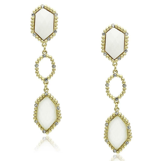 Alamode Gold & Brush Brass Earrings with Synthetic Synthetic Stone in Clear - Alamode
