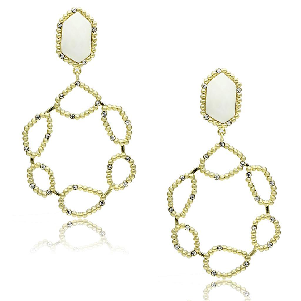 Alamode Gold & Brush Brass Earrings with Synthetic Synthetic Stone in White - Alamode