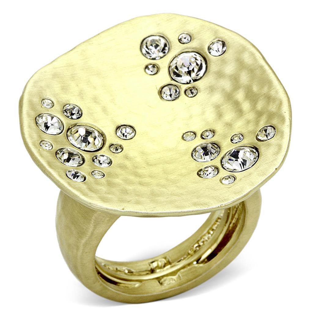 Alamode Gold & Brush Brass Ring with Top Grade Crystal in Clear - Alamode
