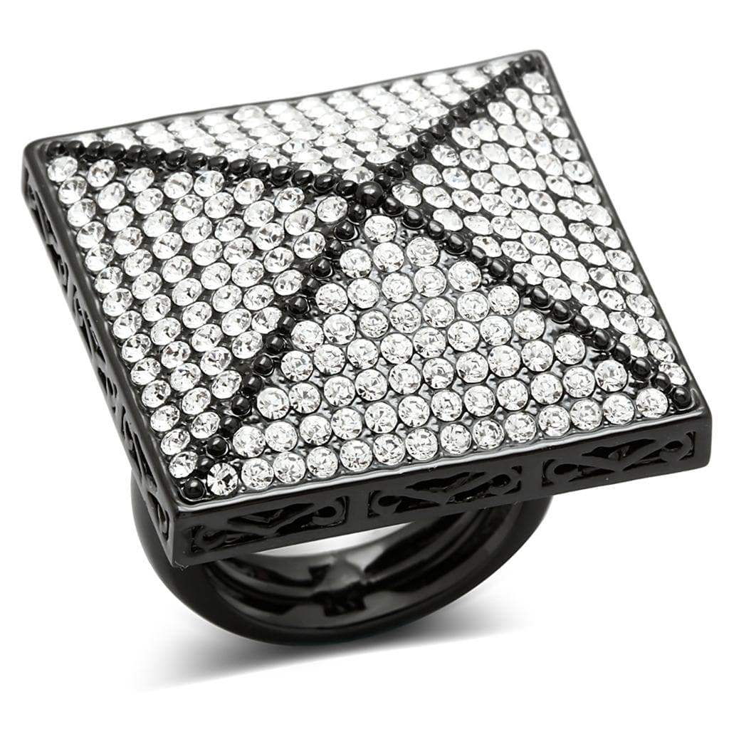 Alamode TIN Cobalt Black Brass Ring with Top Grade Crystal in Clear - Alamode - Flyclothing LLC