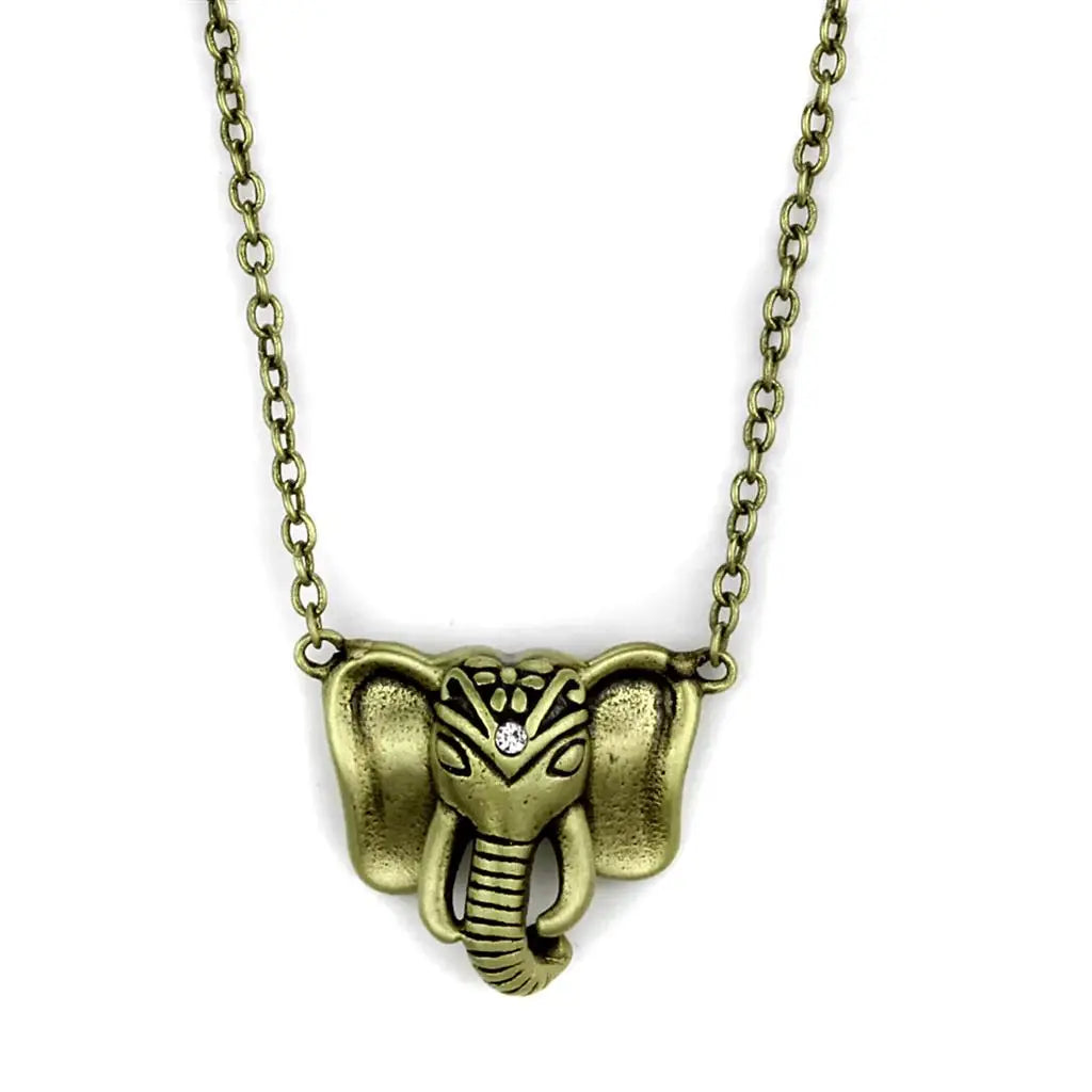 Alamode Antique Copper Brass Chain Pendant with Top Grade Crystal in Clear - Alamode - Flyclothing LLC