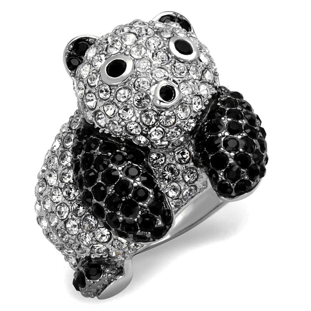 Alamode Rhodium + Ruthenium Brass Ring with Synthetic Synthetic Glass in Jet - Alamode
