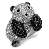 Alamode Rhodium + Ruthenium Brass Ring with Synthetic Synthetic Glass in Jet - Alamode - Flyclothing LLC