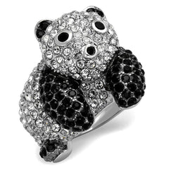 Alamode Rhodium + Ruthenium Brass Ring with Synthetic Synthetic Glass in Jet - Alamode
