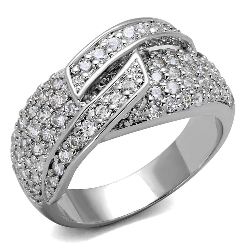 Alamode Rhodium Brass Ring with AAA Grade CZ in Clear - Alamode