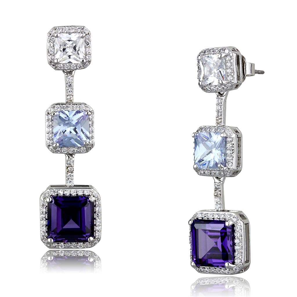 Alamode Rhodium Brass Earrings with AAA Grade CZ in Amethyst - Alamode - Flyclothing LLC
