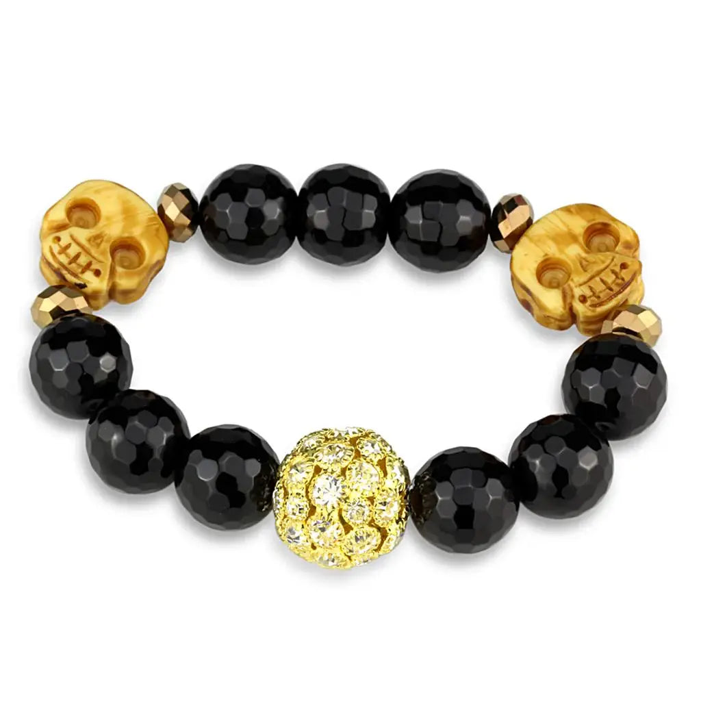 Alamode Gold Brass Bracelet with Synthetic Onyx in Jet - Alamode - Flyclothing LLC
