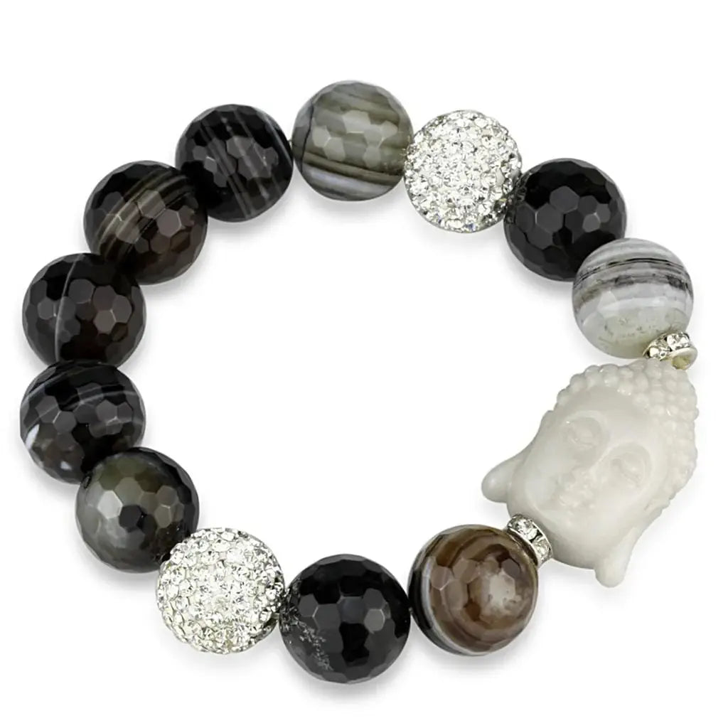 Alamode Rhodium Brass Bracelet with Synthetic Onyx in Multi Color - Alamode - Flyclothing LLC