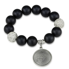Alamode Antique Silver White Metal Bracelet with Synthetic Onyx in Jet - Alamode
