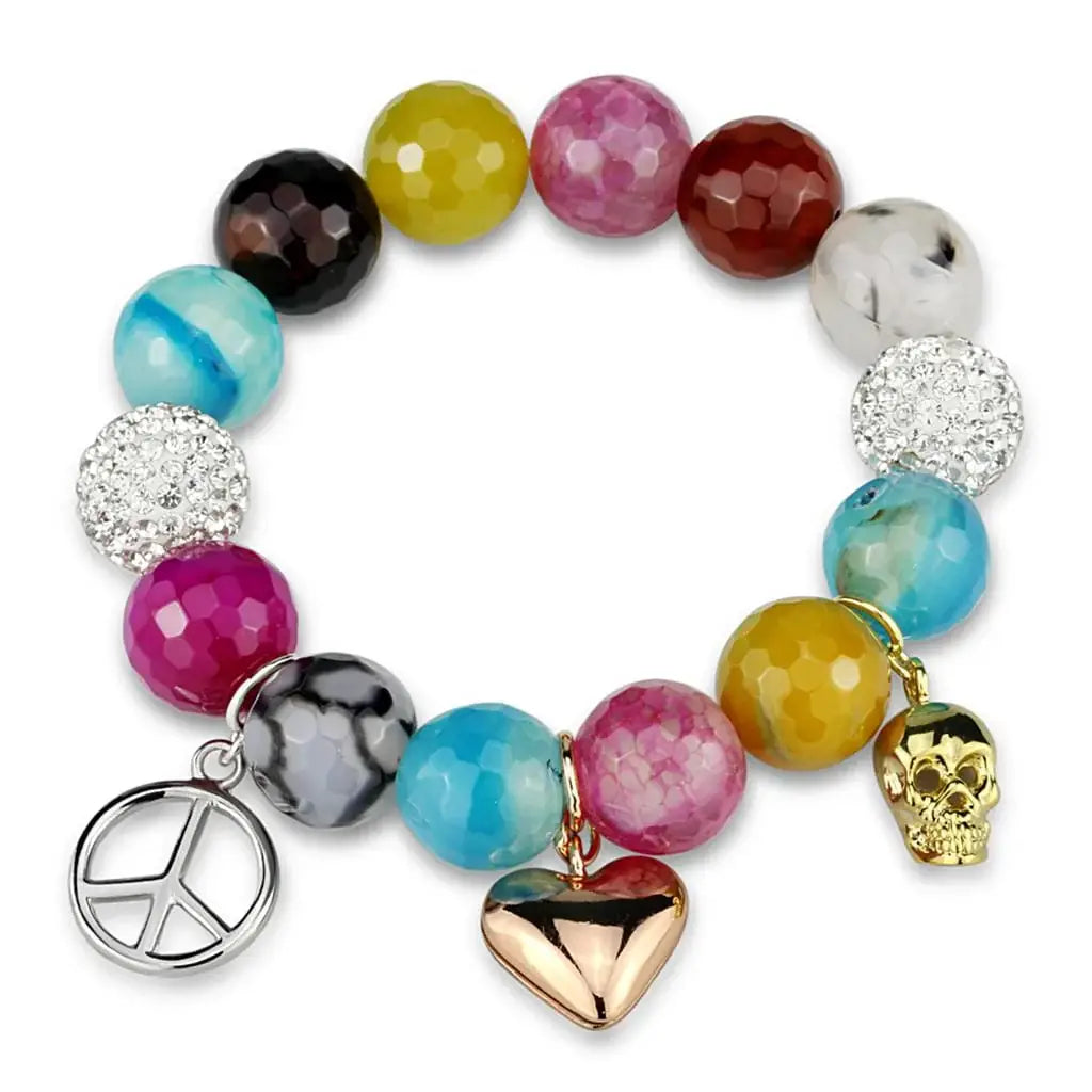Alamode Rhodium + Gold + Rose Gold Brass Bracelet with Synthetic Onyx in Multi Color - Alamode - Flyclothing LLC