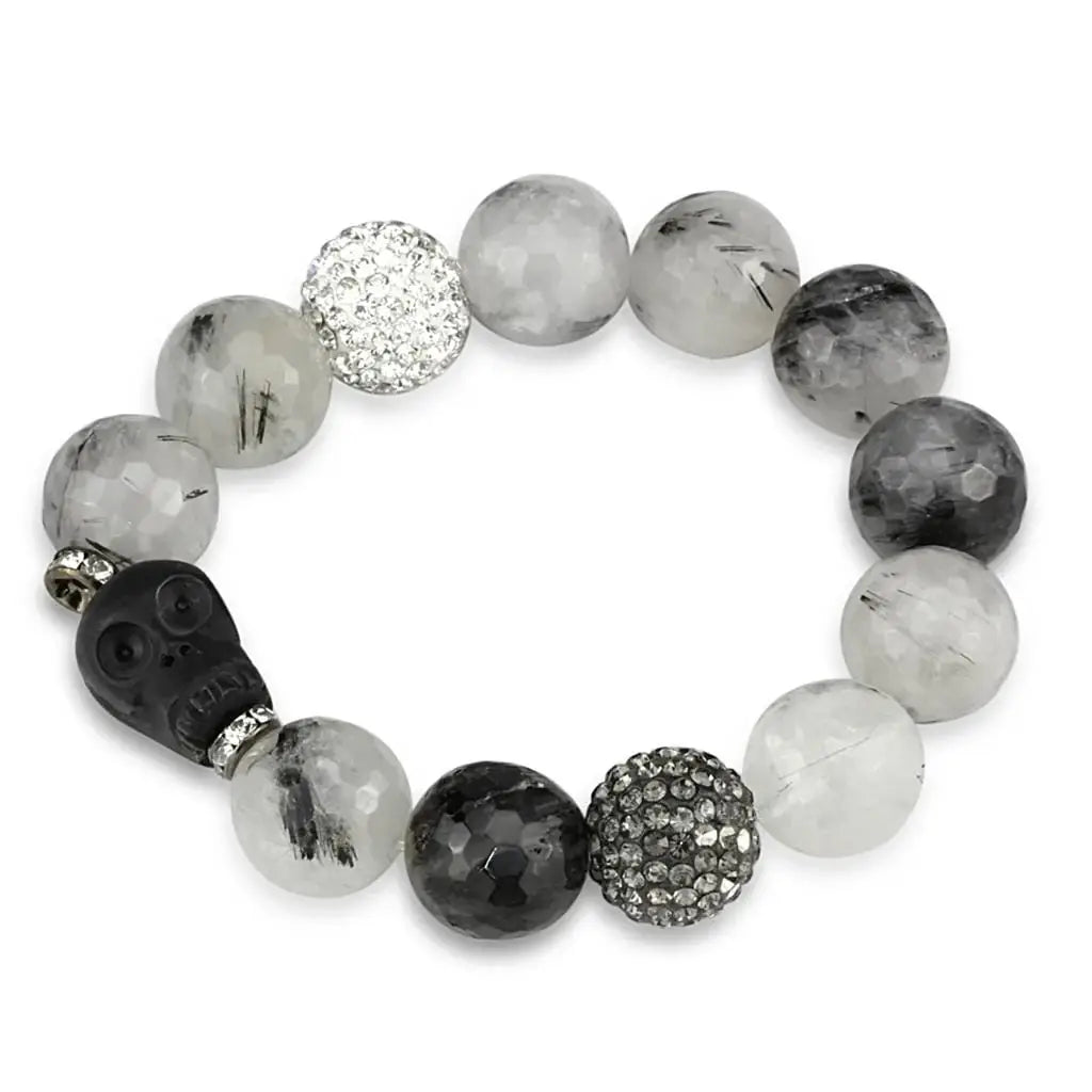 Alamode Ruthenium Brass Bracelet with Synthetic Onyx in Multi Color - Alamode - Flyclothing LLC