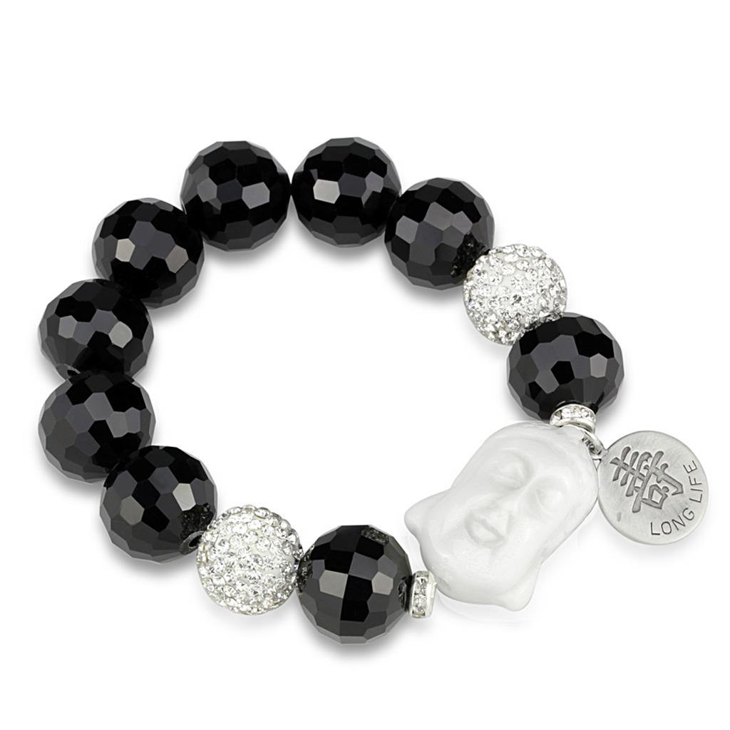 Alamode Antique Silver White Metal Bracelet with Synthetic Synthetic Glass in Jet - Alamode