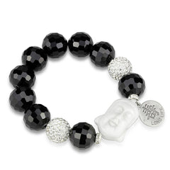 Alamode Antique Silver White Metal Bracelet with Synthetic Synthetic Glass in Jet - Alamode