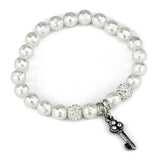 Alamode Antique Silver Brass Bracelet with Synthetic Glass Bead in White - Alamode - Flyclothing LLC