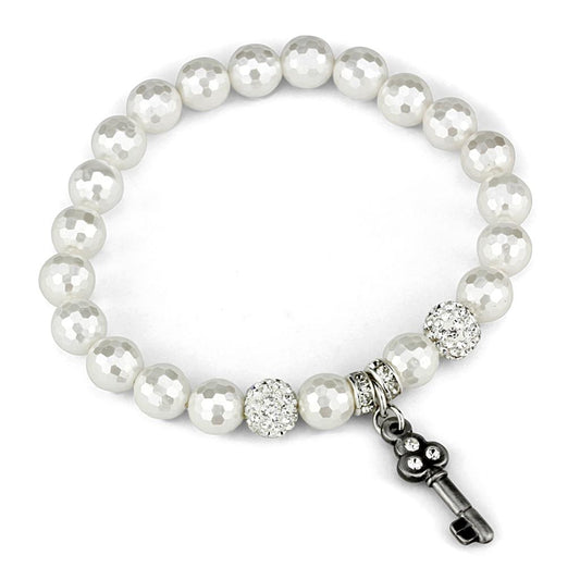 Alamode Antique Silver Brass Bracelet with Synthetic Glass Bead in White