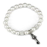 Alamode Antique Silver Brass Bracelet with Synthetic Glass Bead in White - Alamode