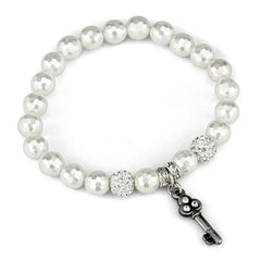 Alamode Antique Silver Brass Bracelet with Synthetic Glass Bead in White - Alamode