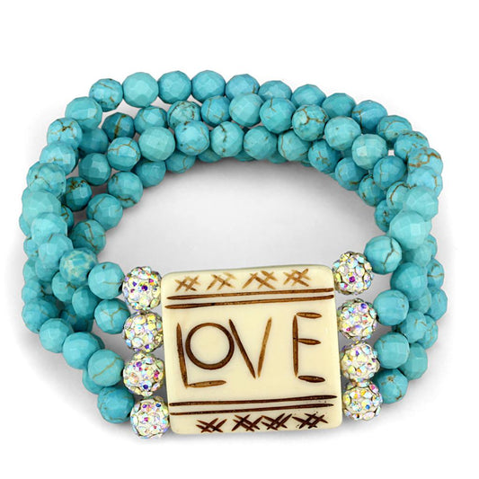 Alamode No Plating Brass Bracelet with Synthetic Glass Bead in Sea Blue
