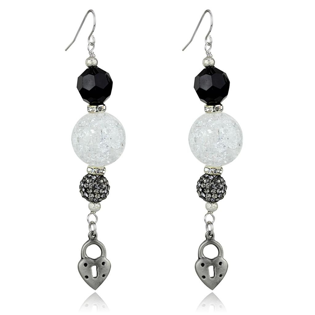 Alamode Antique Silver White Metal Earrings with Synthetic Synthetic Glass in Jet