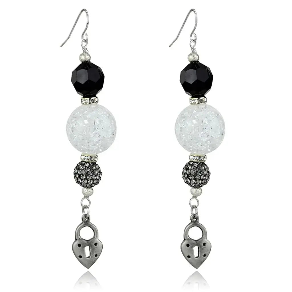 Alamode Antique Silver White Metal Earrings with Synthetic Synthetic Glass in Jet - Alamode - Flyclothing LLC