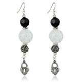 Alamode Antique Silver White Metal Earrings with Synthetic Synthetic Glass in Jet - Alamode - Flyclothing LLC