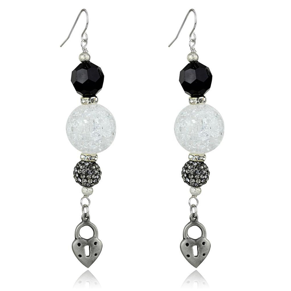 Alamode Antique Silver White Metal Earrings with Synthetic Synthetic Glass in Jet - Alamode