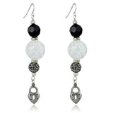 Alamode Antique Silver White Metal Earrings with Synthetic Synthetic Glass in Jet - Alamode
