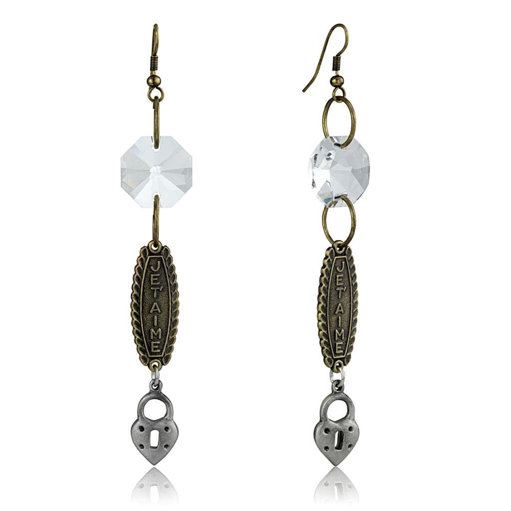 Alamode Gold+Antique Silver White Metal Earrings with Synthetic Synthetic Glass in Clear - Alamode