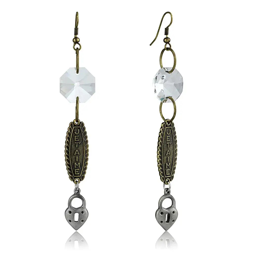 Alamode Gold+Antique Silver White Metal Earrings with Synthetic Synthetic Glass in Clear - Alamode - Flyclothing LLC