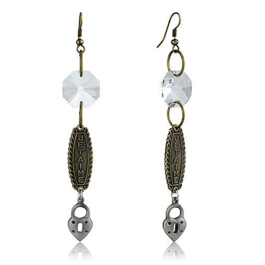 Alamode Gold+Antique Silver White Metal Earrings with Synthetic Synthetic Glass in Clear
