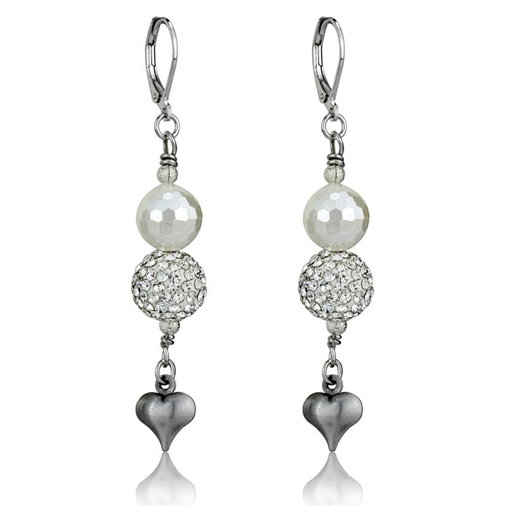 Alamode Antique Silver White Metal Earrings with Synthetic Glass Bead in White - Alamode