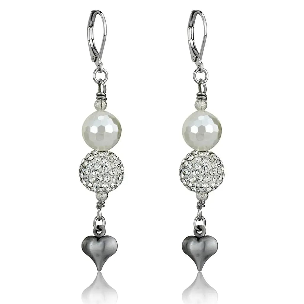 Alamode Antique Silver White Metal Earrings with Synthetic Glass Bead in White - Alamode - Flyclothing LLC