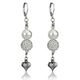 Alamode Antique Silver White Metal Earrings with Synthetic Glass Bead in White - Alamode
