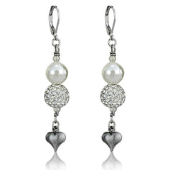 Alamode Antique Silver White Metal Earrings with Synthetic Glass Bead in White