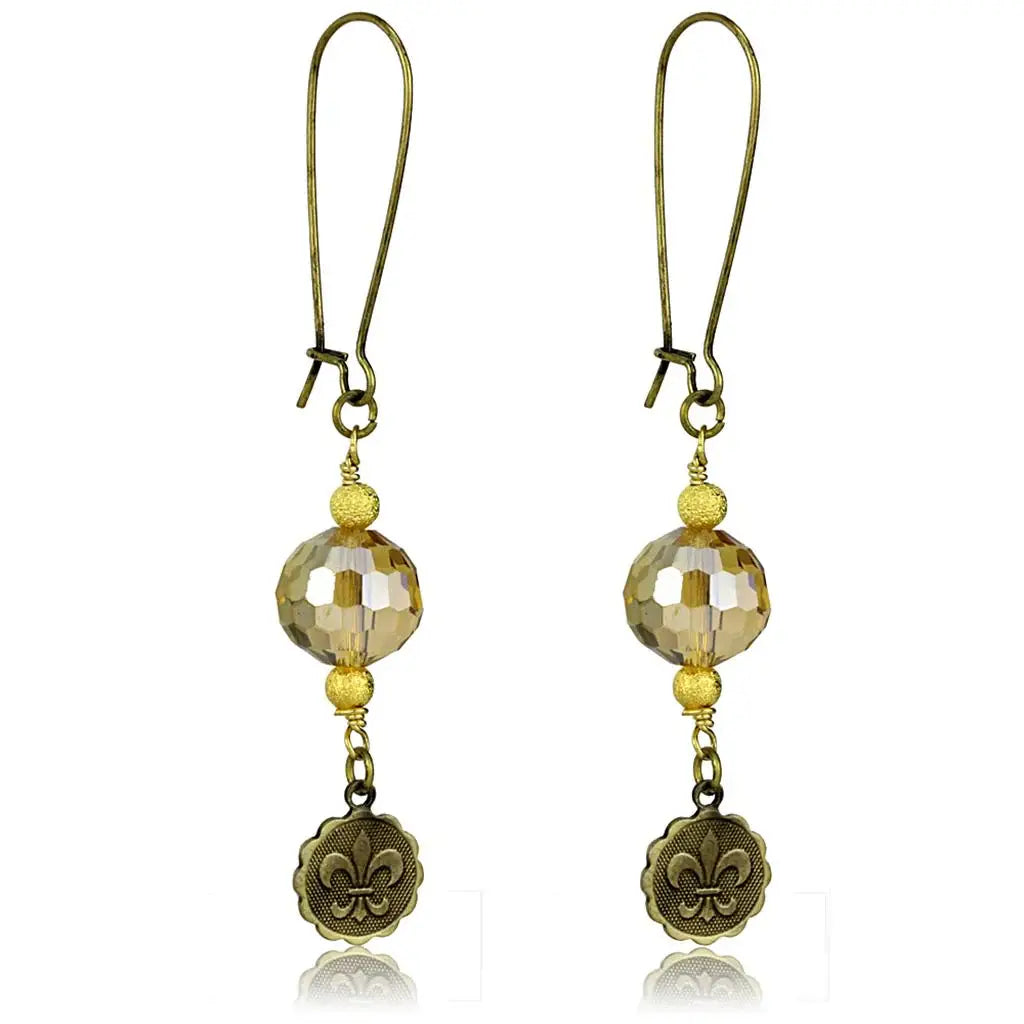Alamode Antique Copper White Metal Earrings with Synthetic Glass Bead in Champagne - Alamode - Flyclothing LLC