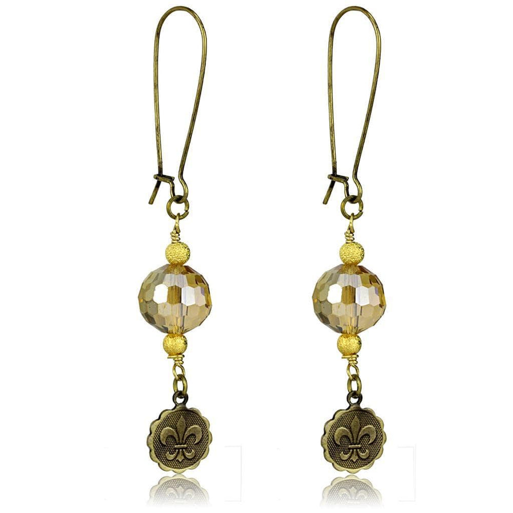Alamode Antique Copper White Metal Earrings with Synthetic Glass Bead in Champagne - Alamode