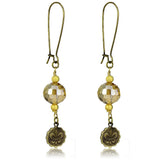 Alamode Antique Copper White Metal Earrings with Synthetic Glass Bead in Champagne - Alamode