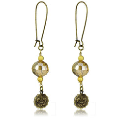 Alamode Antique Copper White Metal Earrings with Synthetic Glass Bead in Champagne - Alamode